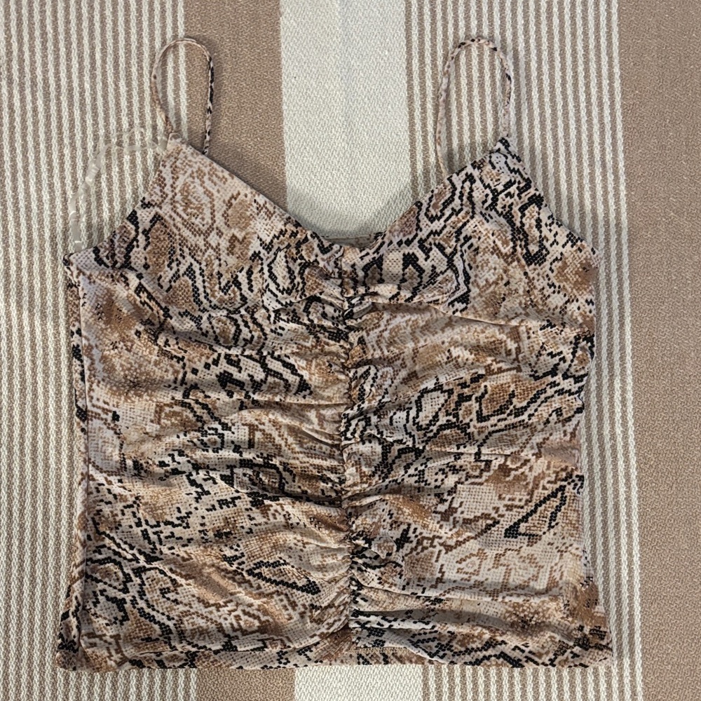 (2/$20) Women's Beige Snake-Print Ruched Cami Top